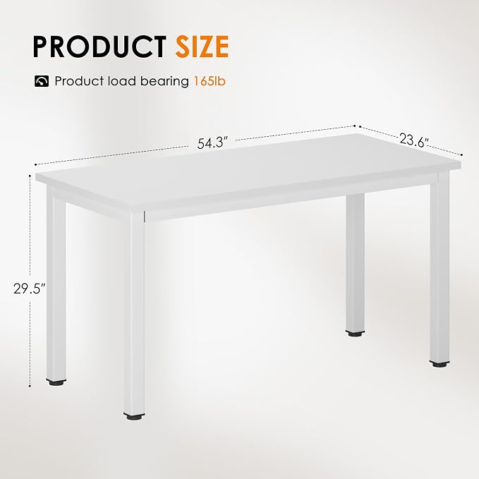 DlandHome Large Computer Desk, Composite Wood Board, Decent and Steady Home Office Desk/Workstation/Table 54.3inch White White