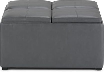 SIMPLIHOME Avalon Wide Contemporary Square Coffee Table Storage Ottoman, Stone Grey, Table Ottoman