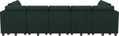 Belffin Large 15 Seat Modular Sectional Sofa with Storage Seat Corduroy Sleeper Sectional Sofa Bed Oversized Convertible Modular Couch for Living Room Green
