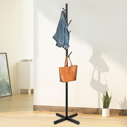 Modern Hall Tree,Floor Standing Coat Rack with 7 Hooks,Entryway Coats Stand for Hallway,Bedroom,Living Room,Office,Black