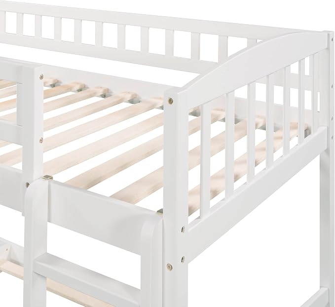 Twin Over Twin Bunk Bed, Wood Bunk Bed with Slide and Ladder, White