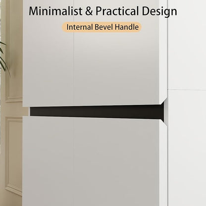 White Armoire Wardrobe Closet: 75" Large Wardrobe Closet with 6 Doors, Modern Bedroom Armoires with Storage Cabinet, Tall Wood Closets for Hanging Clothes