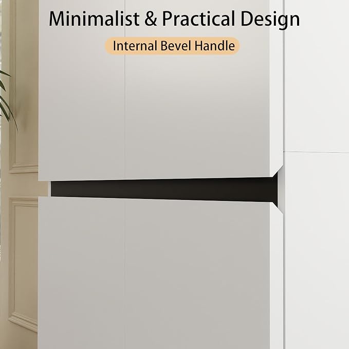 White Armoire Wardrobe Closet: 75" Large Wardrobe Closet with 4 Doors, Modern Bedroom Armoires with Storage Cabinet, Tall Wood Closets for Bedroom