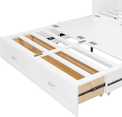Ball & Cast Wall Bed Queen Size Murphy Beds with Drawer and a Set of Sockets,Multi-Functional Hideaway Cabinet w/USB Ports,Pulley Structure Design,Space Saving for Bedroom,Apartment,Studio,White