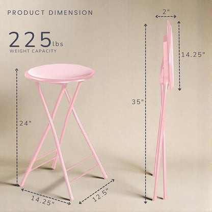 Lavish Home Folding Stool - Backless 24-Inch Stool with 225lb Capacity for Kitchen or Rec Room - Portable Indoor Counter Bar Stools (Pink)
