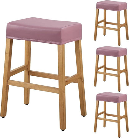 YISUN Stool Covers Rectangle - 4 Pack Stretch Oilproof Waterproof PU Bar Stool Covers Saddle Seat Counter Pub Vanity Chair Cover with Elastic Bands