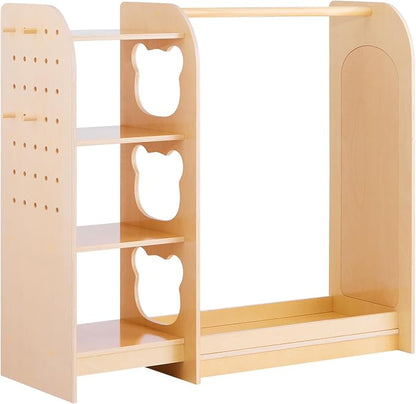 VEVOR Kids Dress Up Storage, with Mirror, Wooden Kids Dress Up Rack, Toddler Wardrobe Closet for Little Girls, Storage Armoire, Costume Organizer, Children Playroom Furniture, for Bedroom, Natural
