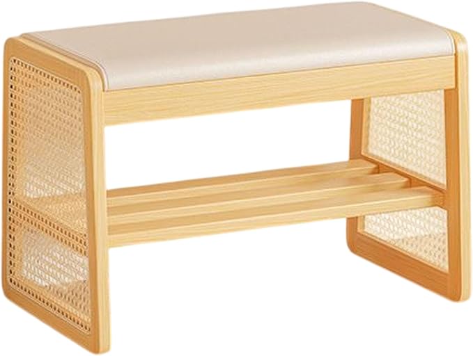 Bamboo Entryway Bench, Shoe Organizer, 2 Tier Solid Wooden Entryway Bench with Shoe Storage, for Hallway, Closet, Front Door Entrance, Foyer, Living Room Bedroom(Size:60cm,Color:Primary)
