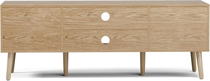 LCRBOL TV Stand with Fluted Doors for TVs up to 65", Modern, Natural | 54.3"W x 15.3"D x 19.6"H, 150 lbs capacity, 2 fluted door cabinets & 2 adjustable shelves, cable holes, 5 tapered legs.