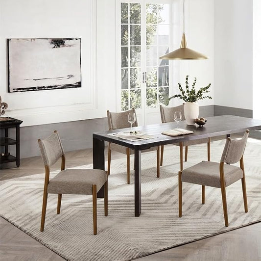 KISLOT Upholstered Dining Chairs Set of 4, Solid Wood Armless Kitchen Chairs with Soft Polyester Fabric, Modern Dining Room Seating, Brown
