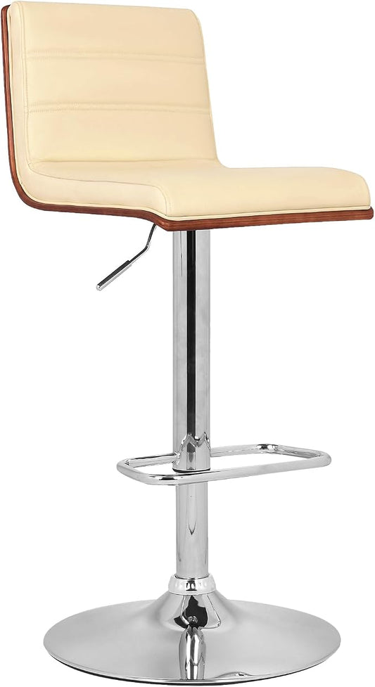 Armen Living Aubrey Barstool in Cream Faux Leather, Walnut Wood and Chrome Finish