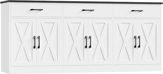 HOSTACK 71" Large Sideboard Buffet Cabinet with Storage, Farmhouse Coffee Bar Cabinet with 3 Drawers, Long Kitchen Buffet Table, Kitchen Sideboard Storage Cabinet for Dining, Living Room, White/Black