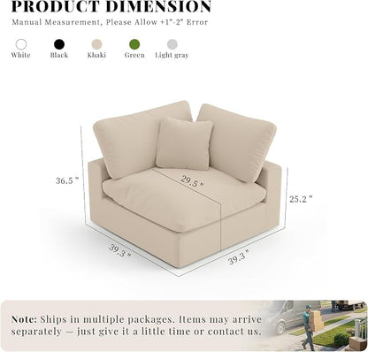 Cloud Sectional Corner Sofa,Left/Right Modular Sofa,Down Filled Convertible Couch,Covers Washable & Replaceable,Khaki