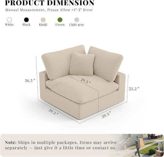 Cloud Sectional Corner Sofa,Left/Right Modular Sofa,Down Filled Convertible Couch,Covers Washable & Replaceable,Khaki