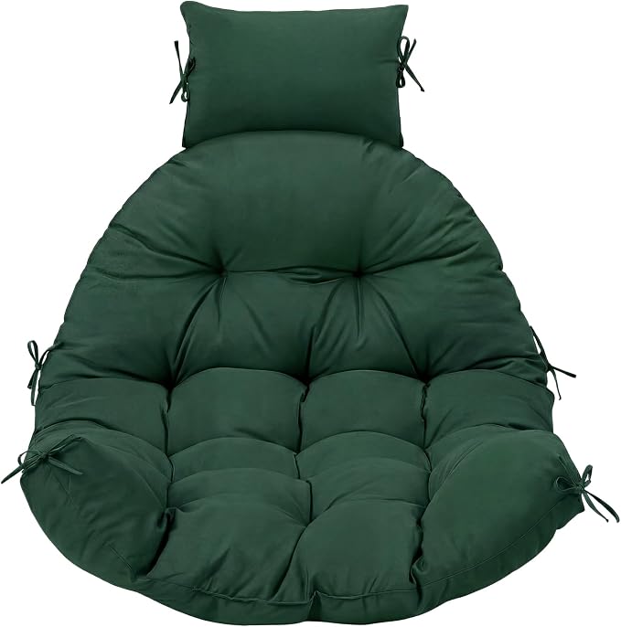 Tudomro Green Waterproof Egg Chair Cushion with Pillow Filling 2.58 kg Replacement Rocking Wicker Chair Cushion 48" x 32" High Back Hanging Swing Hammock Pad Thicken for Outdoor Patio Garden
