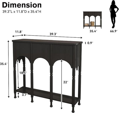 40" Console Table with Storage Shelf, Retro Entryway Table, Wooden Sofa Table with Roman-Style Legs for Living Room, Hallway, Black