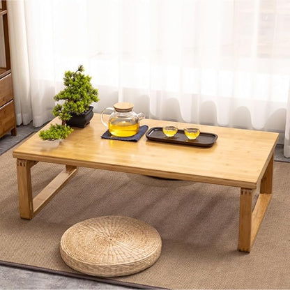 Portable Rectangle Foldable Coffee Table - Japanese Low Bamboo Table for Sitting on Floor, Dining, Tatami - Living Room Bedroom Meditation (23.6*15.7*10.2in)