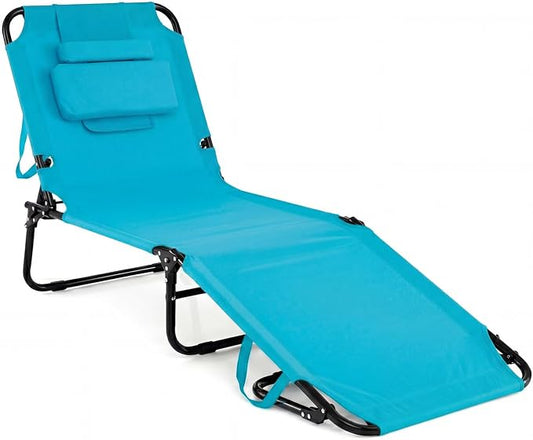 GYMAX Beach Lounge Chair, Sunbathing Chair Patio Lounge Chair Folding Adjustable Recliner with Hole for Face