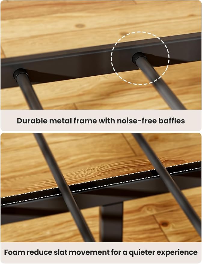 Mixcous Queen Over Queen Bunk Bed, Heavy-Duty Bed Frame with Safety Guardrails, Built-in PVC Rubber Cover Anti-Slip Ladder, Metal Bunk Bed, Noise Reduced, Black