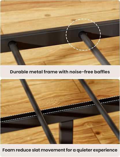 Mixcous Queen Over Queen Bunk Bed, Heavy-Duty Bed Frame with Safety Guardrails, Built-in PVC Rubber Cover Anti-Slip Ladder, Metal Bunk Bed, Noise Reduced, Black