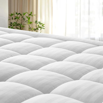 California King Mattress Topper, Premium 100% Cotton Top Soft Quilted Pillow Top Mattress Pad, Cooling Breathable Mattress Protector, 8-22" Deep Pocket Design(72 x 84 Inches, White)