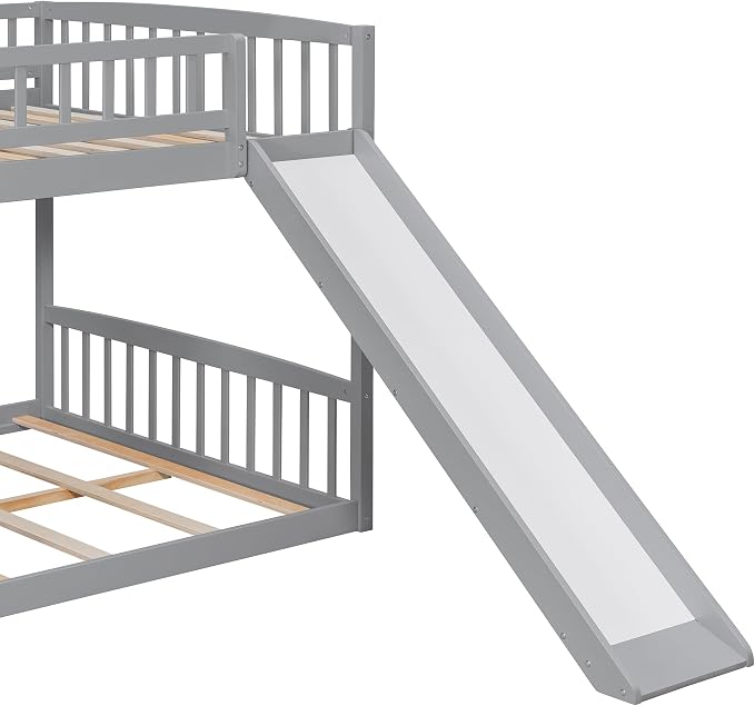 RUNNA Full Over Full Bunk Bed, Staircase with Drawers, Slide, Ladder | full over full bunk bed, staircase with drawers, convertible slide and ladder, solid pine wood, guardrails, no box spring