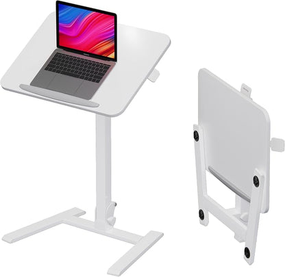 alawooder 25" Mobile Folding Desk: Pneumatic Sit-Stand, No Assembly | 29-42" Height Adjustable Rolling Laptop Desk, Hidden Wheels, 0-90° Tilt Top. Ideal for Home Office, Craft & Study.