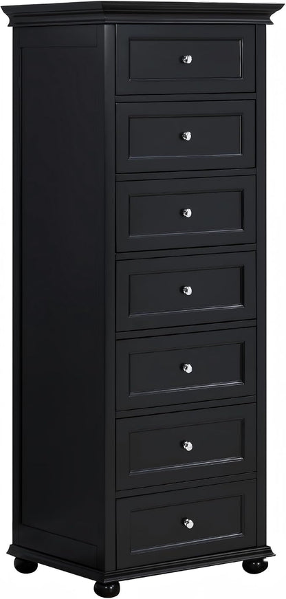 Tall Skinny Dresser for Bedroom with 7 Drawers, Black Narrow Wood Dresser | Tall Vertical Chest of Drawers Dresser for Closet Storage, Silent Glide System, Zinc Alloy Knobs, 20" W x 16.5" D x 52" H