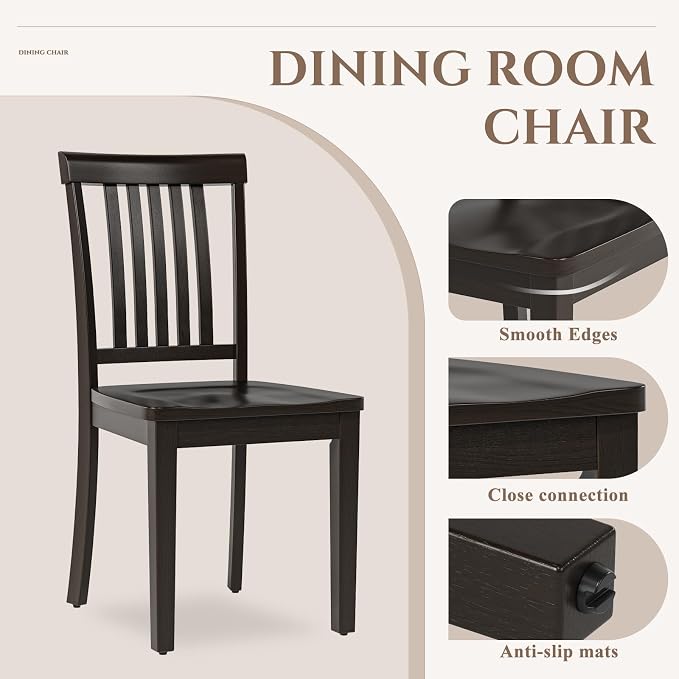 COLAMY Wooden Dining Chairs Set of 6, Spindle High Back Windsor Kitchen Side Chair, Farmhouse Dining Chairs for Kitchen and Dining Room, Dark Brown
