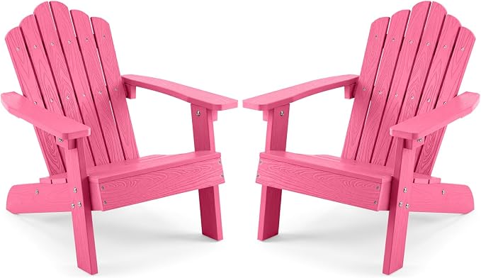 Costzon Kids Adirondack Chair, All-Weather HIPS Toddler Outdoor Chair, Wooden Textured Plastic Fire Pit Chair, Kids Patio Chair for Backyard Lawn Garden, Fits Children Age 3-7 Years (2, Pink)