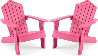 Costzon Kids Adirondack Chair, All-Weather HIPS Toddler Outdoor Chair, Wooden Textured Plastic Fire Pit Chair, Kids Patio Chair for Backyard Lawn Garden, Fits Children Age 3-7 Years (2, Pink)