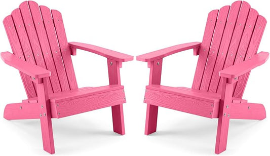 Costzon Kids Adirondack Chair, All-Weather HIPS Toddler Outdoor Chair, Wooden Textured Plastic Fire Pit Chair, Kids Patio Chair for Backyard Lawn Garden, Fits Children Age 3-7 Years (2, Pink)