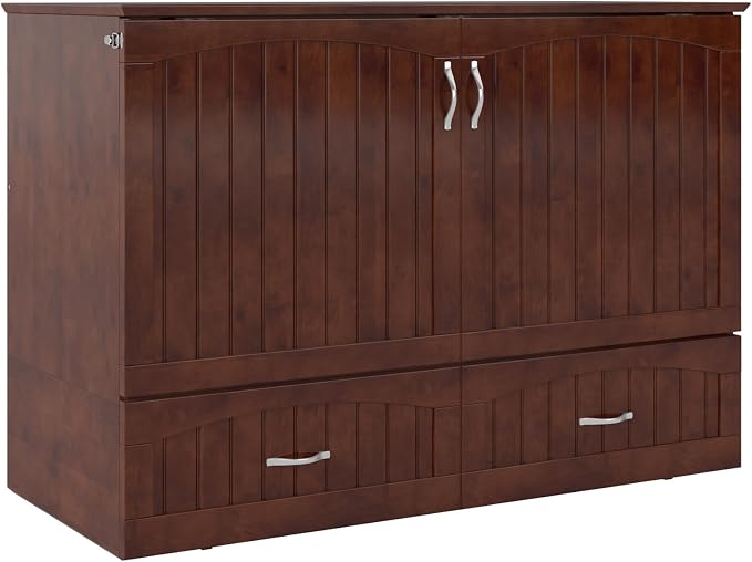 AFI, Southampton Murphy Bed Chest Full with 6" Mattress, Built-in USB Charger & Storage Drawer, Walnut