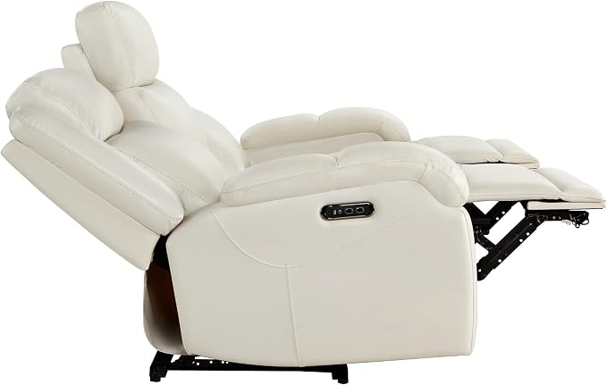 Watson & Whitely Genuine Leather Power Loveseat Recliner Sofa, 2 Seat Wall Hugger Reclining Sofa with Power Headrest & Charging Ports, Dual Recliner Sofas for Living Room, RV, Cream