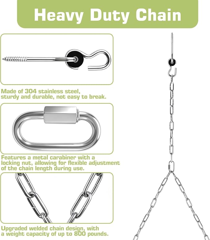 7.75FT Heavy Duty Porch Swing Chain Kit, 304 Stainless Steel, 800lbs Weight Capacity, Zinc-Plated Hanging Set for Patio Swings, Benches, Playgrounds, Porches, 2 Pack