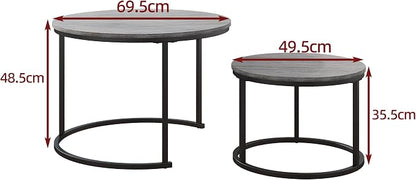 HOJINLINERO Round Coffee Table,Nesting Coffee Table Set of 2,Center Tables for Living Room,Office, Home Small Space,Stacking Side Tables,Sturdy and Easy Assembly,Wood Desktop,Black+Warm Grey,Large