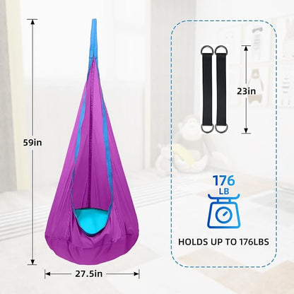 Kids Swing Seat Hammock Chair Indoor Outdoor Hanging Chair for Children (Purple)