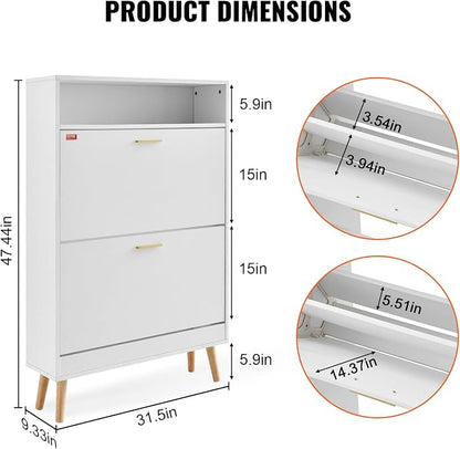VEVOR Shoe Storage Cabinet for Entryway, 31.5" D x 9.4" W x 47.3" H, White