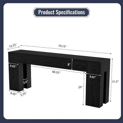 Epecoya Extra Long Sofa Console Table for Entryway Living Room, 79-Inch Farmhouse Wood Behind Couch Table, Rectangular Accent Console with Wooden Double Base for Hallway Foyer Entrance, Black