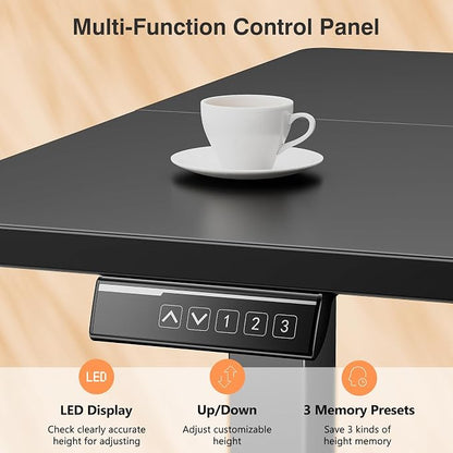 Sweetcrispy Electric Standing Desk Adjustable Height, 48x24 Inch Sit Stand Up Home Office Desks Computer Workstation PC Work Table with 3 Memory Preset Splice Wood Board Metal Frame, Black
