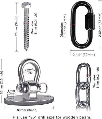 BeneLabel Set of 2 Heavy Duty Porch Swing Hanging Chain Kit, Hammock Hardware for Indoor Outdoor Playground, 4 Wood Screws, 1000LB Capacity, 105