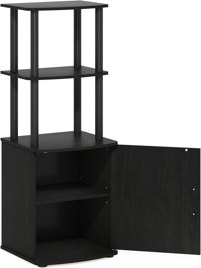 Furinno Turn-N-Tube Tall TV Entertainment Side Table Display Rack with Storage Cabinet, 2-Tier, Blackwood/Black