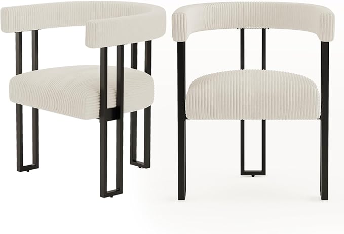 VIRRMO Boucle Upholstered Dining Chairs Set of 2 Corduroy Kitchen & Dining Room Chairs with Metal Legs Mid Century Modern Chairs for Dining Room(Cream, 2)