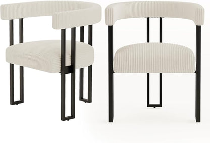 VIRRMO Boucle Upholstered Dining Chairs Set of 2 Corduroy Kitchen & Dining Room Chairs with Metal Legs Mid Century Modern Chairs for Dining Room(Cream, 2)