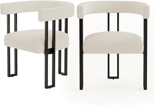 VIRRMO Boucle Upholstered Dining Chairs Set of 2 Corduroy Kitchen & Dining Room Chairs with Metal Legs Mid Century Modern Chairs for Dining Room(Cream, 2)