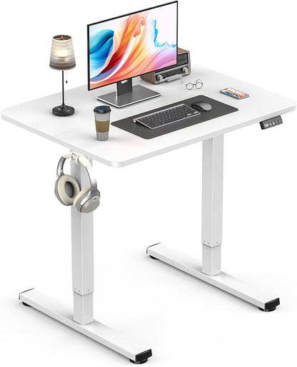 Standing Desk, Height Adjustable Electric Stand up Desk, 31.5 x 24 Inches Sit Stand Home Office Desk with Splice Board, White Frame/White Top