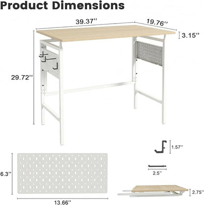 Hadulcet Folding Desk 40" Foldable Desk with Removable Pegboards | Easy Assembly Home Office Desk for Small Spaces, Study, and Apartment Living, Oak