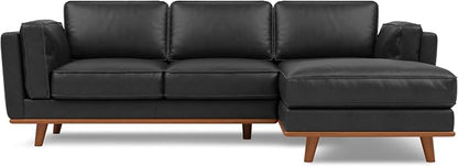 Valencia Artisan Full Leather Sofa - Right Chaise Sectional Couch - Pure Full Italian Nappa Leather Couch, Solid Wood Accent and Ultimate Comfort, Black