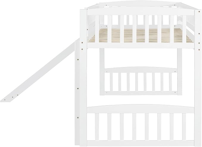 Twin Size Loft Bed, Wood Loft Bed with Slide and Ladder, White