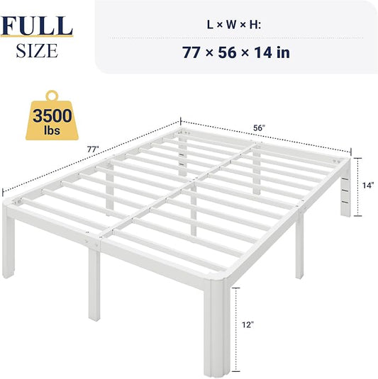Allewie Metal Full Size Bed Frame, 14 Inch 3500LBS Heavy Duty Platform Bed with Rounded Corner & Under Bed Storage, No Box Spring Needed, Noise Free, Easy Assembly, White
